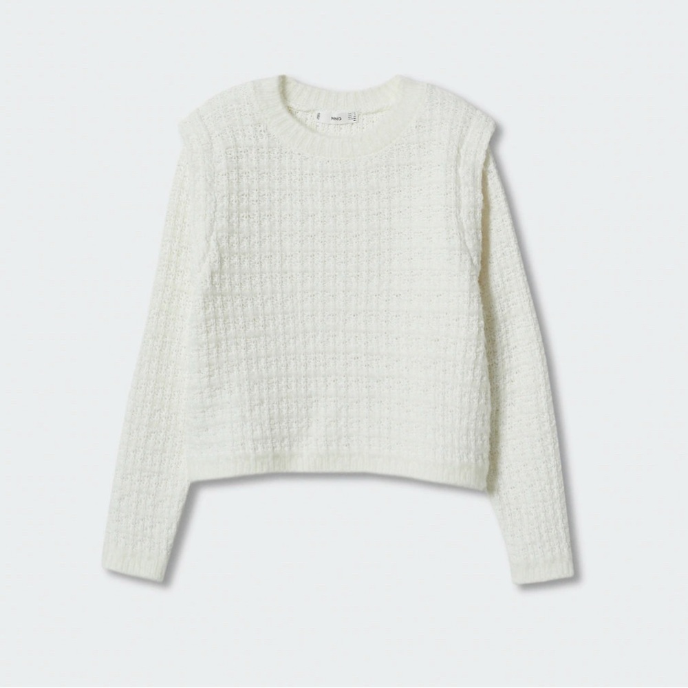 Mango Knitted Sweater with Shoulder Pads, Ivory, Size Small, Cropped - Picture 4 of 13